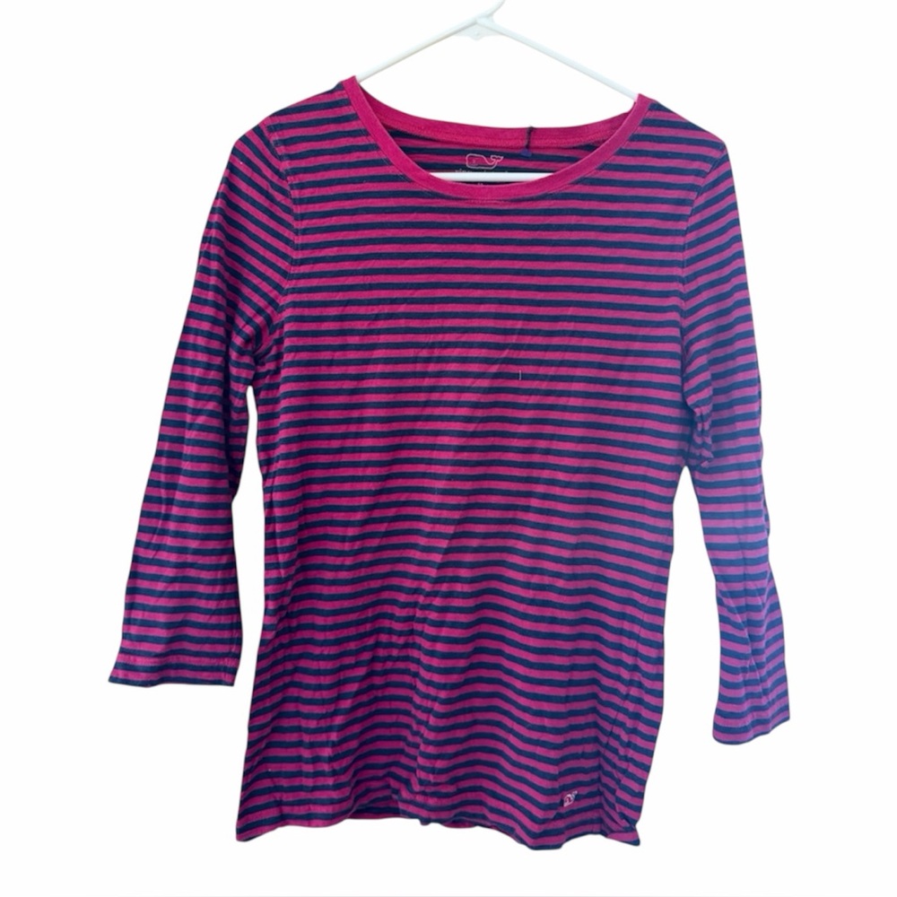 Vineyard Vines Women's Long Sleeve Tee - Pink and Navy Stripes